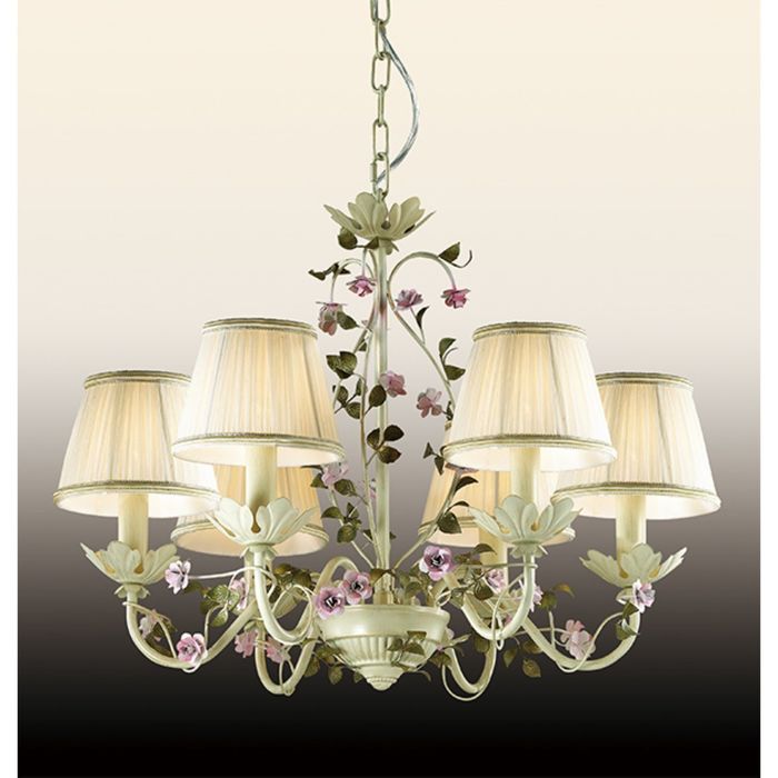 Люстра "Тендер" 6 ламп (E14 60W 220V) беж/декор.цветы/стекло