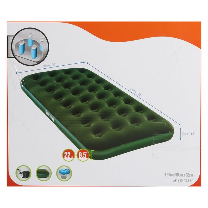 Матрас надувной Flocked Twin 188х99х22см насос на батарейках в комплекте 67553 Bestway