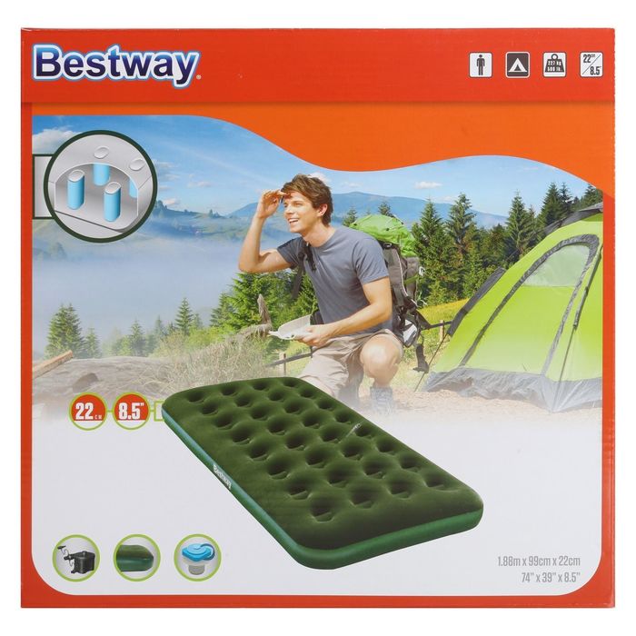 Матрас надувной Flocked Twin 188х99х22см насос на батарейках в комплекте 67553 Bestway
