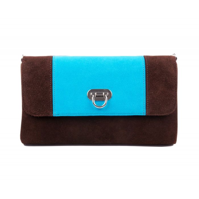 Сумка женская, отделение на молнии, наружный карман, регулируемый ремень, цвет коричневый/голубой