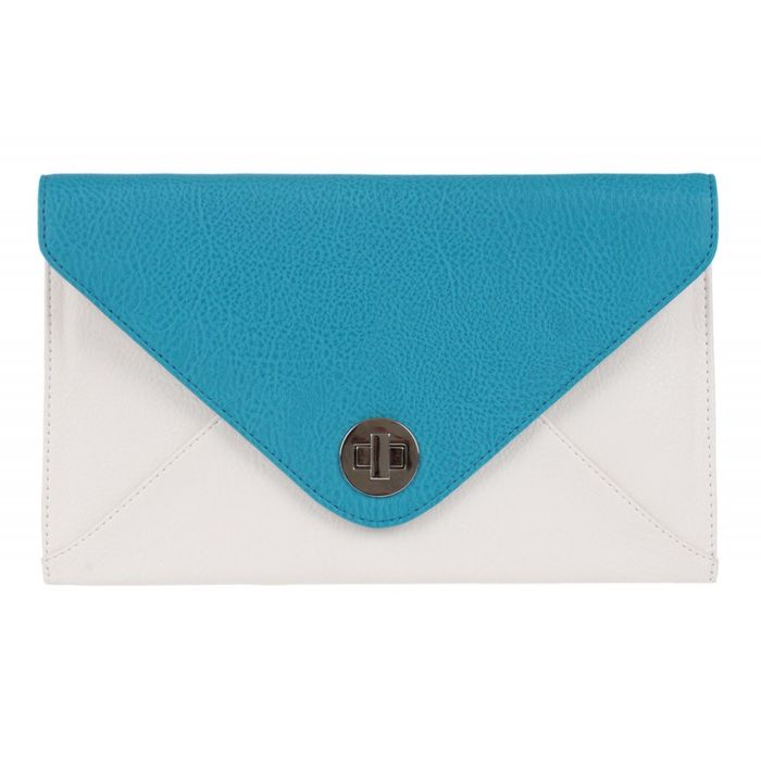 Клатч женский 29х1х17,5 см, отделение на клапане на замке, цвет морская волна/белый