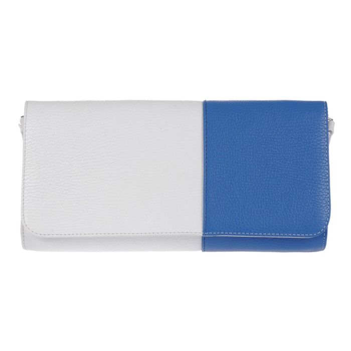 Клатч женский, отделение на клапане, ремень, цвет бело-синий