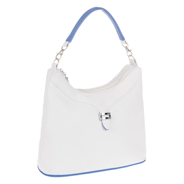 Сумка женская, 2 отдела на молнии, наружный карман, регулируемый ремень, цвет белый/синий