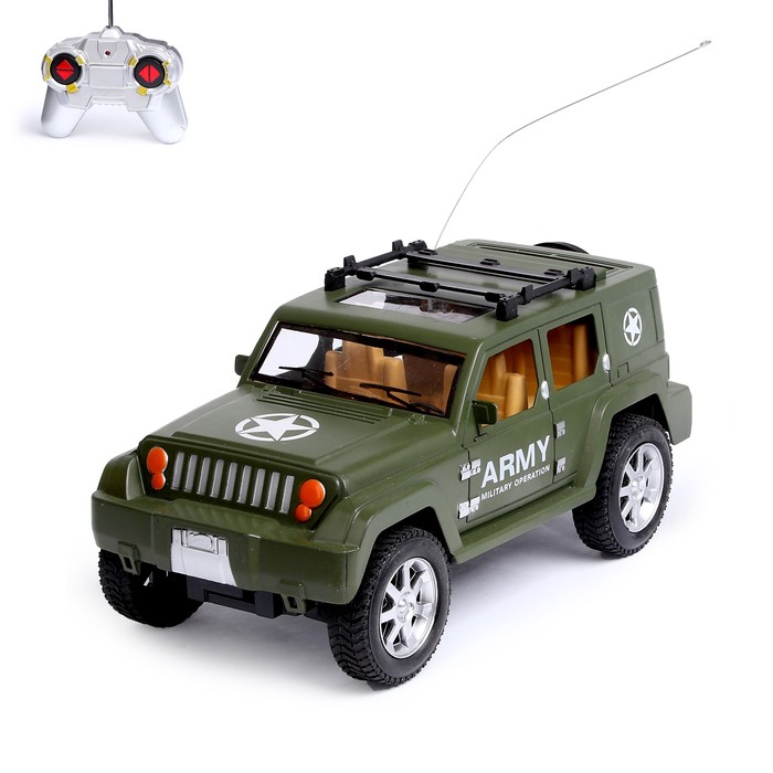 Машина радиоуправляемая "Военный джип", работает от батареек, масштаб 1:16