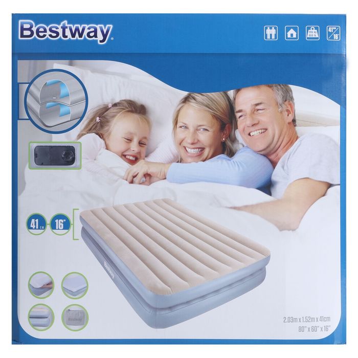 Кровать надувная SleepLux Elevated Queen 203х152х41 см, встроенный электронасос 67477 Bestway