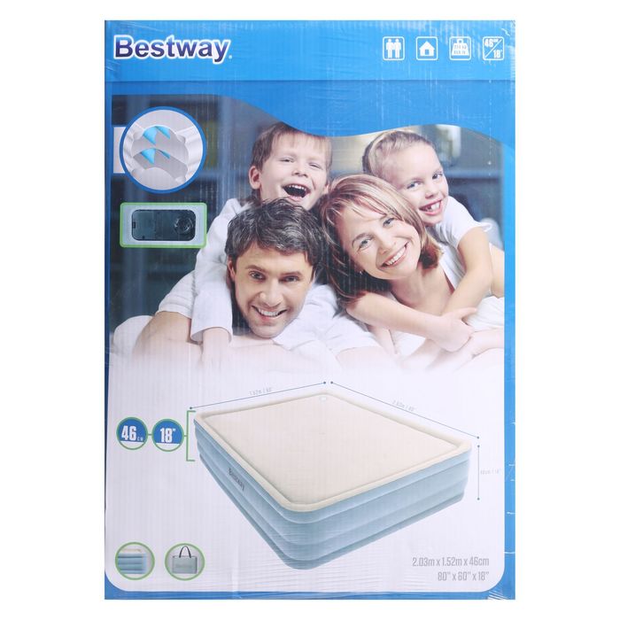 Кровать надувная Comfort Raised Queen с мягкой поверхностью, встроенный электронасос 203х152х46см (67 Bestway