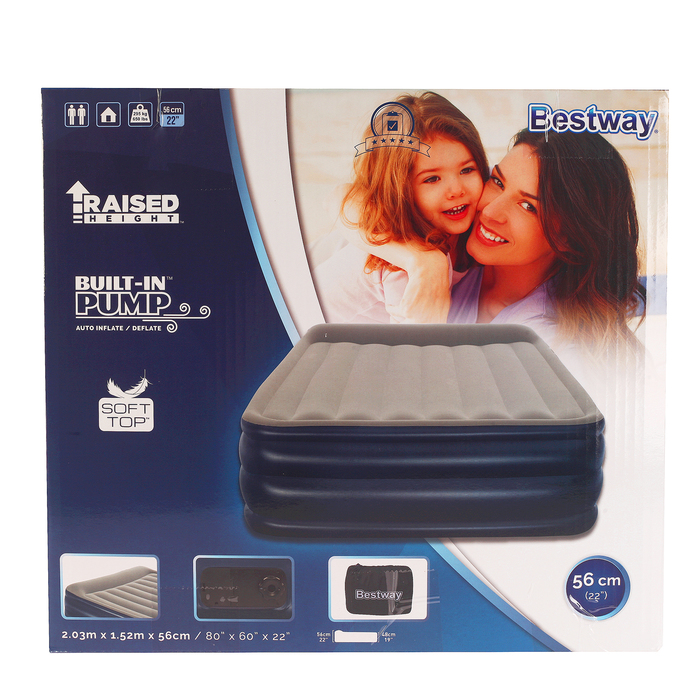 Кровать надувная NightRight Raised Queen с подголовником, встроенный электронасос 203х152х56см (67528 Bestway)