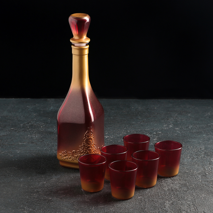 Набор питьевой 7 предметов "Боярский": графин 500 мл, 6 стопок 50 мл, напыление, цвета МИКС