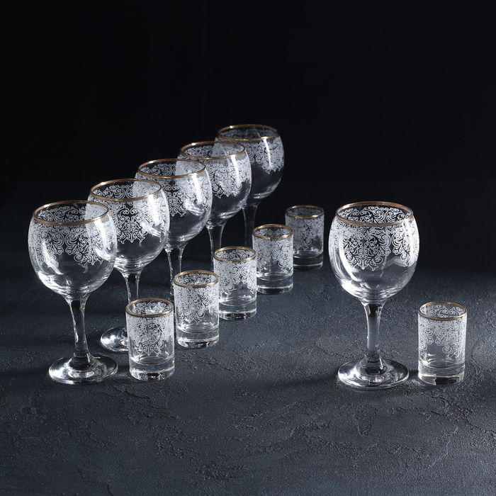 Набор подарочный 12 предметов "Боярский": 6 фужеров 260 мл, 6 стопок 50 мл, гравировка, отводка золотом