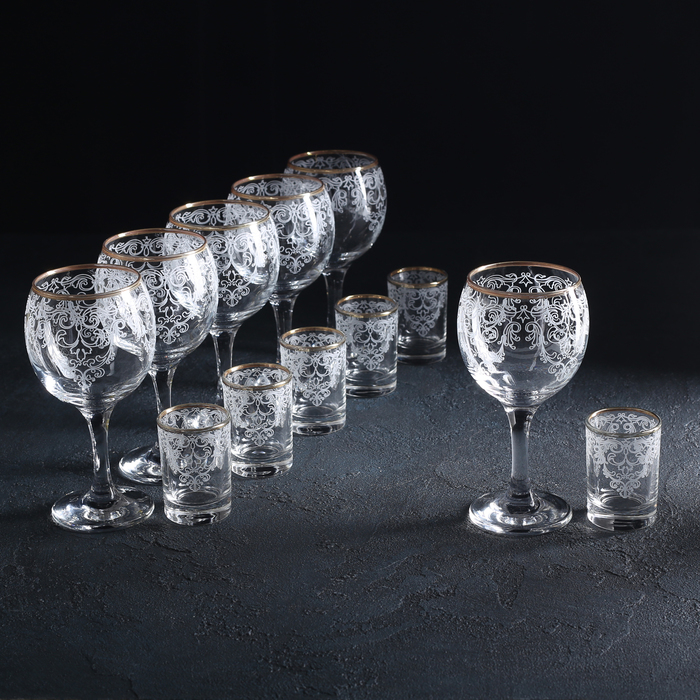 Набор подарочный 12 предметов "Византия": 6 фужеров 260 мл, 6 стопок 50 мл, гравировка, отводка золотом