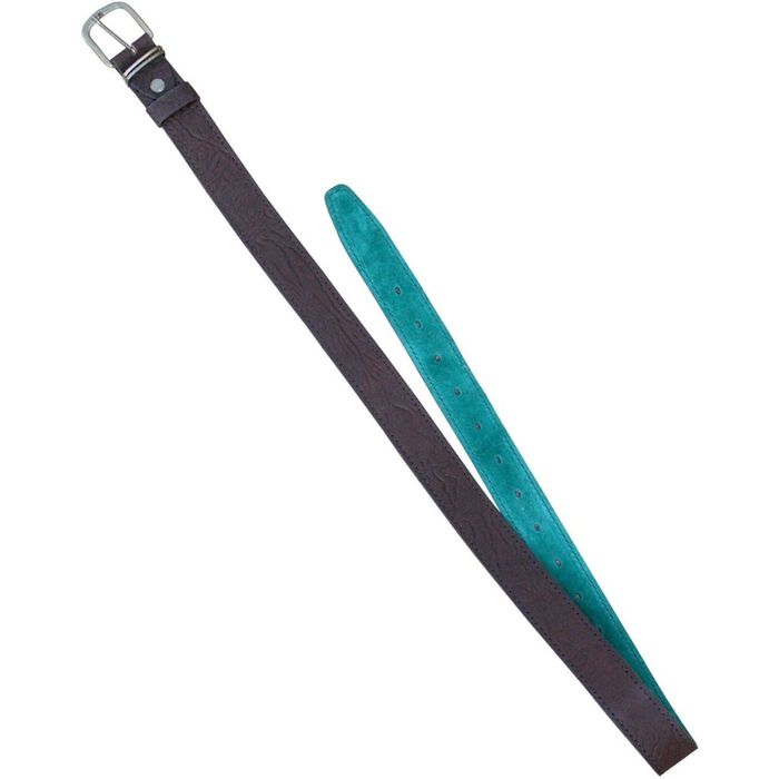 Ремень брючный из кожи и велюра, коричневый, ширина 35 мм, № 6