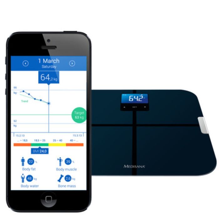 Весы напольные Medisana BS 440 Connect, электронные, диагностические, до 180 кг, чёрные