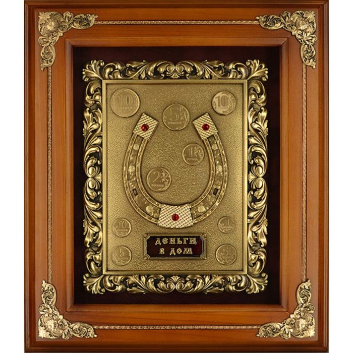 Деревянное панно "Подкова" гальванопластика