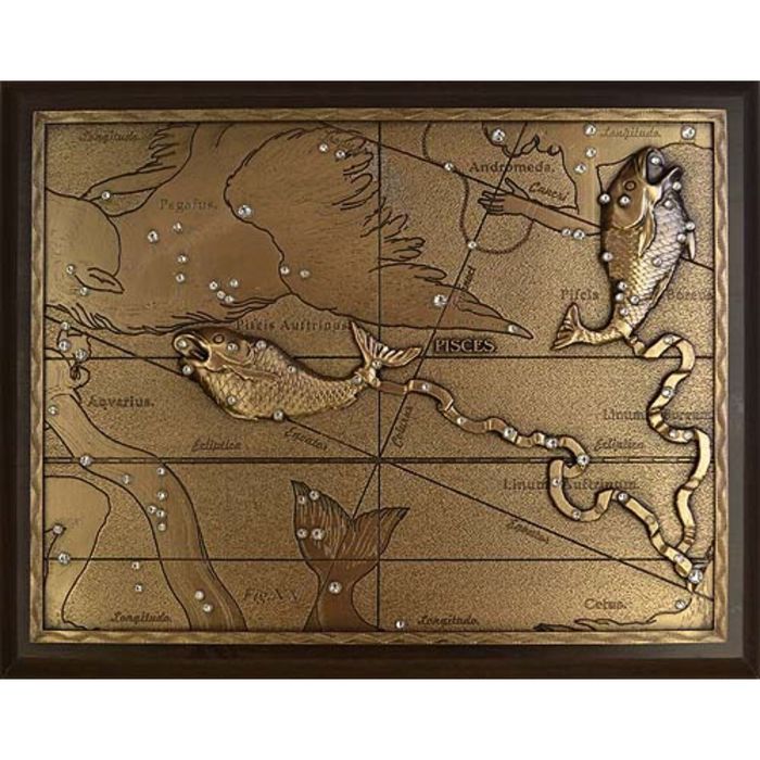 Панно из металла на стену "Рыбы" гальванопластика, малое