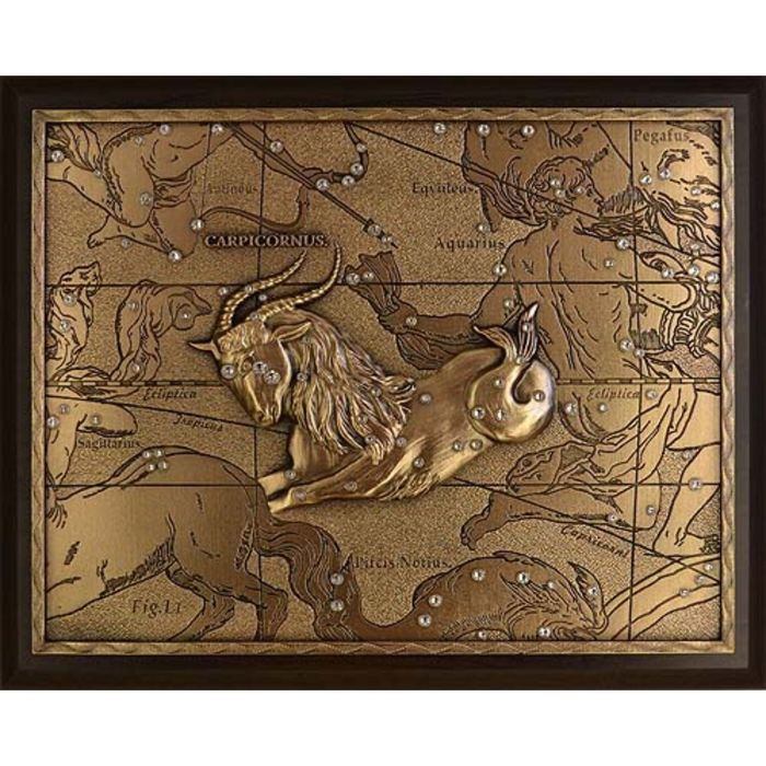 Панно из металла на стену "Козерог" гальванопластика, малое