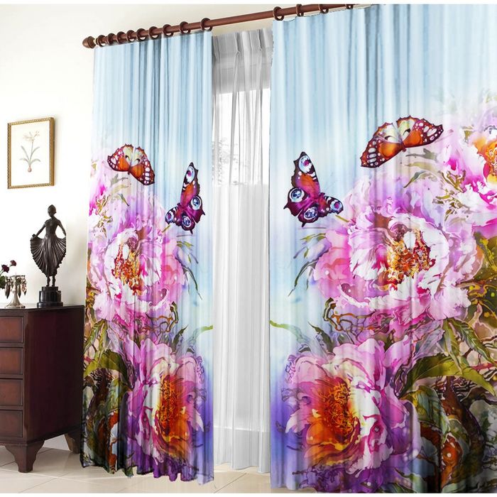 Комплект штор 21223 "Пионы", ш 150 х в 270 см - 2 шт, разноцветный