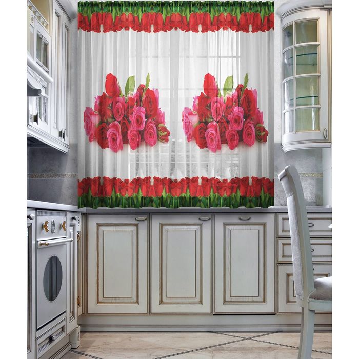 Тюль "Алые розы", размер 160х290 см