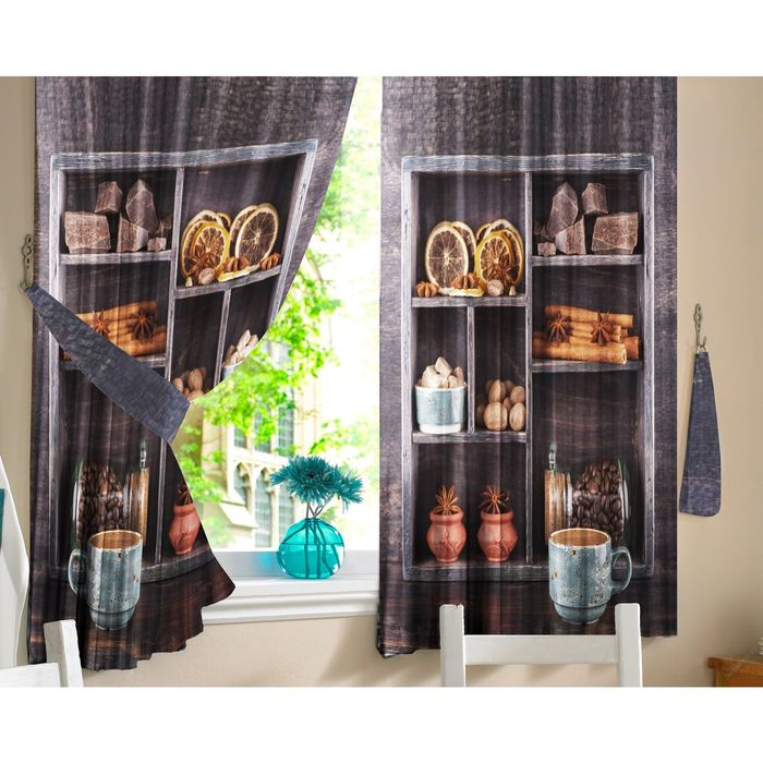 Шторы кухонные "Арабика", 145х160 см-2 шт, габардин