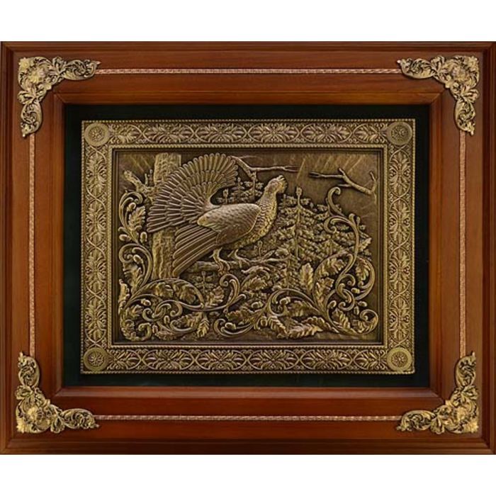 Деревянное панно "Тетерев" гальванопластика