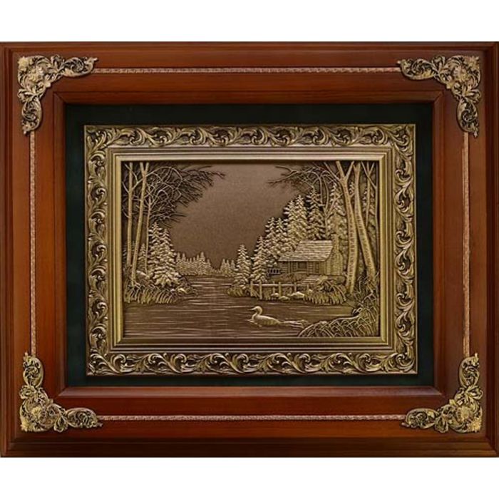 Деревянное панно "Охота" гальванопластика