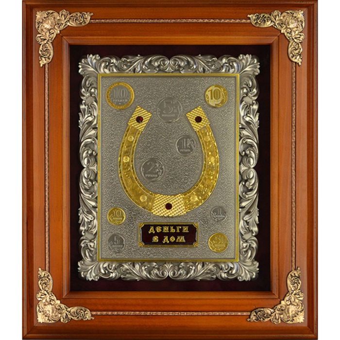 Деревянное панно "Подкова" гальванопластика, с золочением