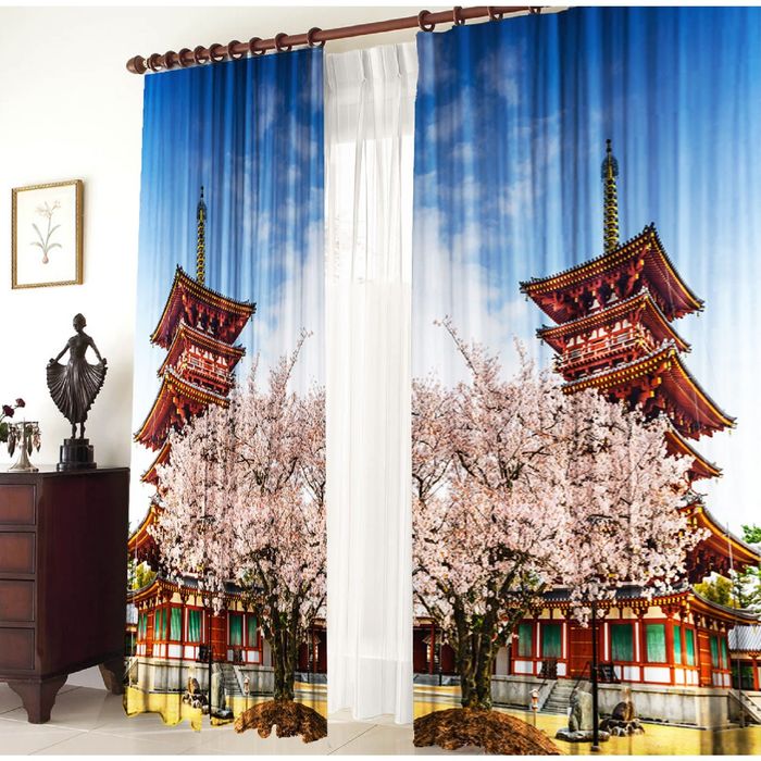 Комплект штор 21042 "Японский пейзаж", ш 150 х в 270 см - 2 шт, разноцветный