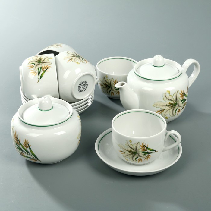 Сервиз чайный на 5 персон "Белая лилия", 12 предметов УЦЕНКА