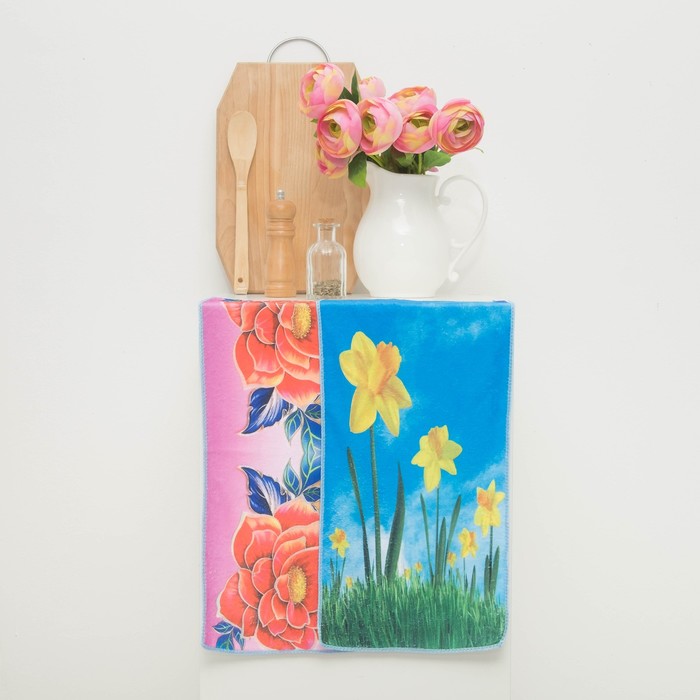 Полотенце кухонное "цветы" 25х50 см, микрофибра, МИКС