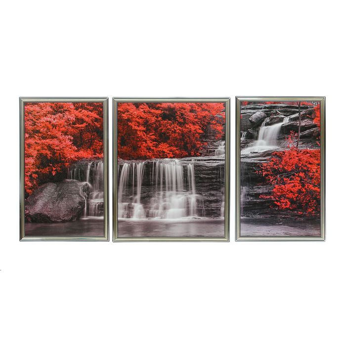 Модульная картина в раме "Красный сад", 2 — 30×50, 1 — 40×50, 50×100 см