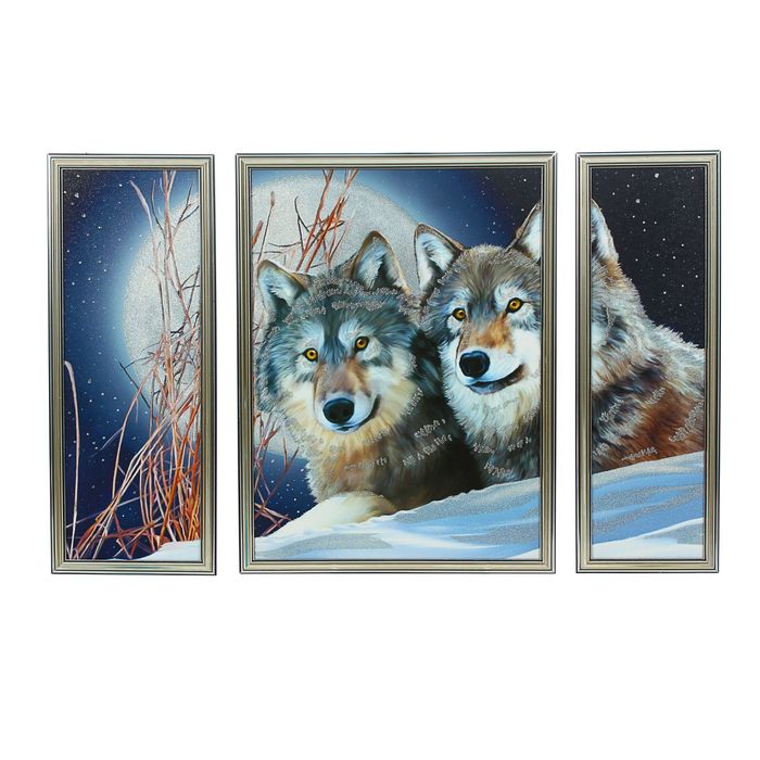 Модульная картина в раме "Волки", 2 — 18×50, 1 — 34×50, 50×70 см