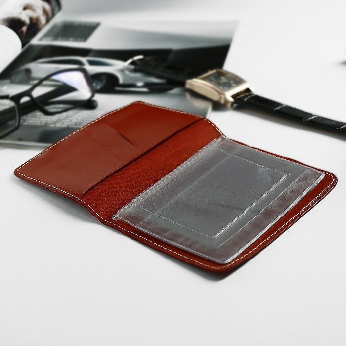 Обложка для автодокументов, для карт, анилин красный