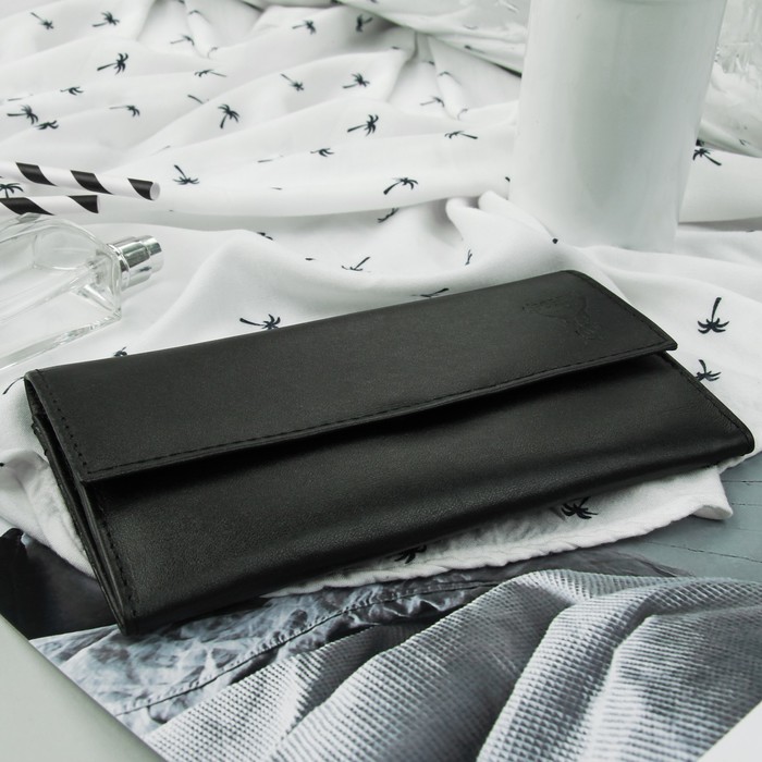 Кошелёк женский, 3 отдела, для карт, для монет, анилин черный