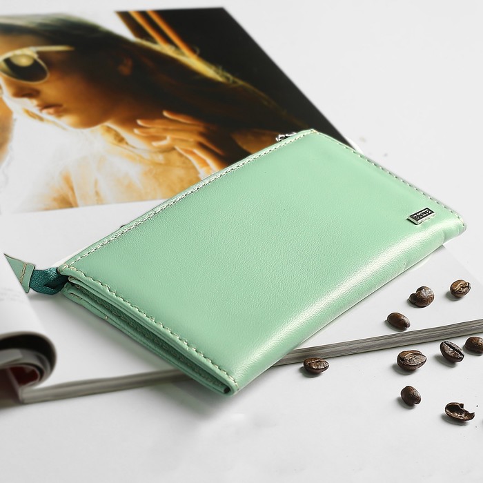 Кошелёк женский, 3 отдела, отдел для карт, наружный карман, цвет мятный