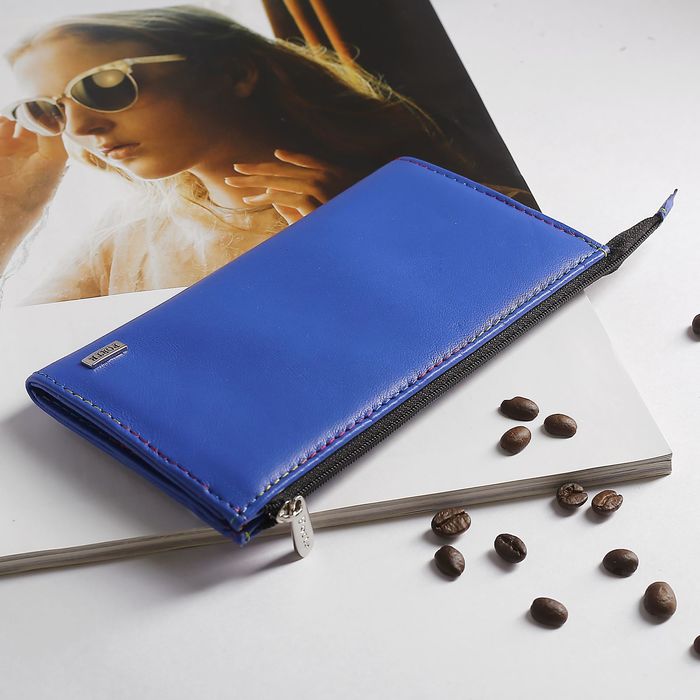 Кошелёк женский, 3 отдела, отдел для карт, наружный карман, цвет синий