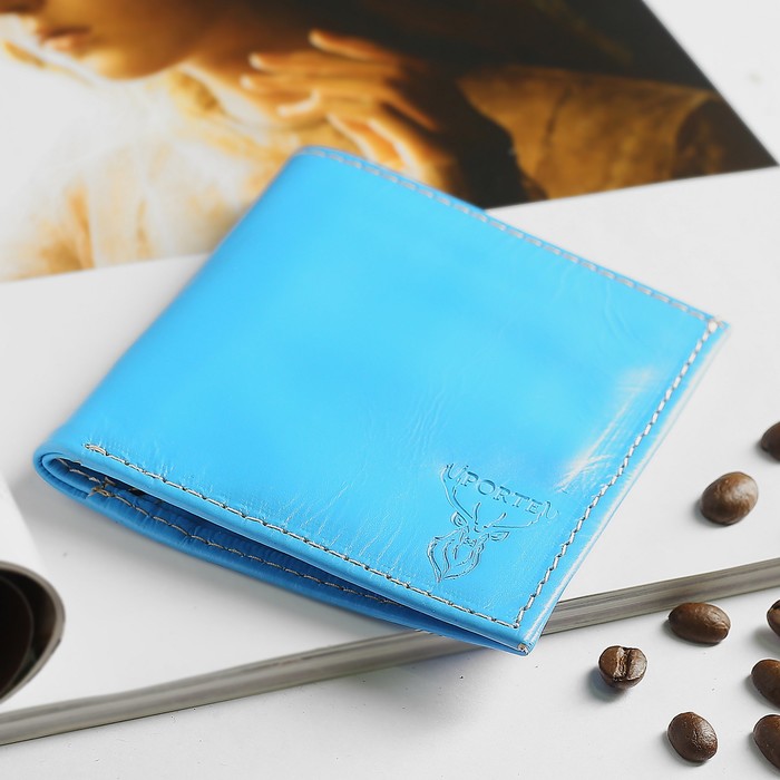 Кошелёк женский, 2 отдела, отдел для карт, монет, анилин, цвет голубой