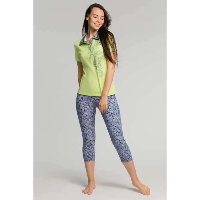 Комплект женский (футболка, бриджи) М-788-09 салат/синий, р-р 42