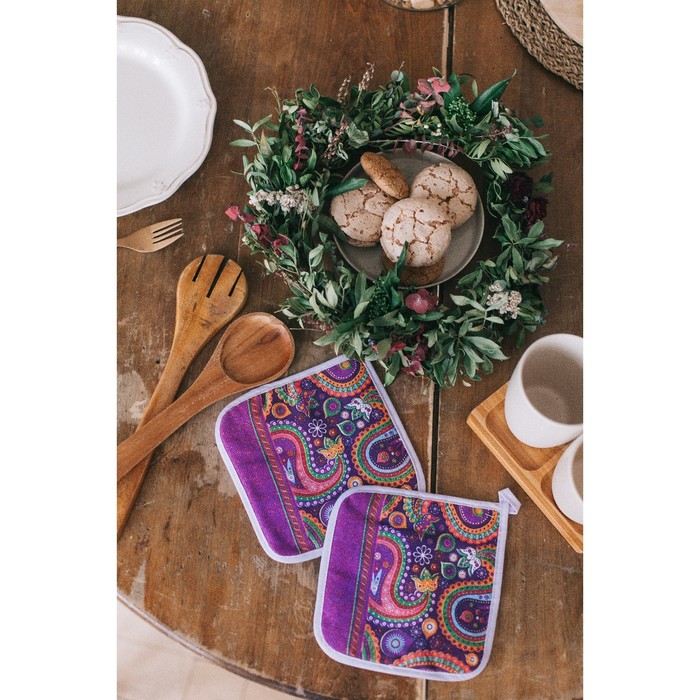 Прихватка "Доляна" Пейсли, размер 17 х 17 см, хлопок 100 %, рогожка 162 г/м²