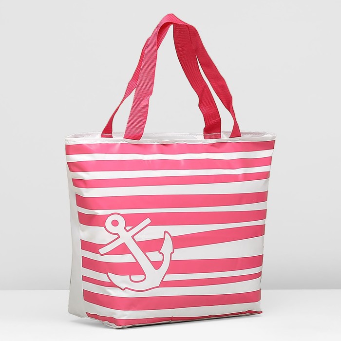 Сумка пляжная на молнии, 1 отдел, цвет белый/розовый