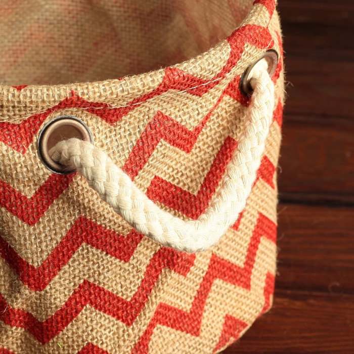 Упаковка для композиций, джут,красные зигзаги 20 х 20 х 17 см