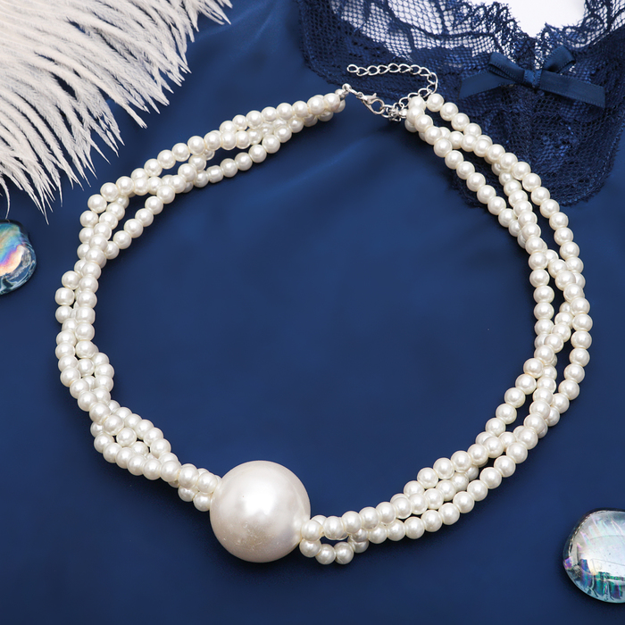 Бусы "Жемчужина" жгут с шаром, цвет белый в серебре