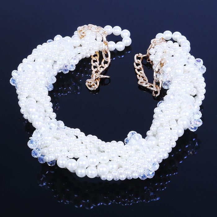 Бусы "Жемчужина" жгут крупный с хрусталем, цвет белый в золоте, 45см