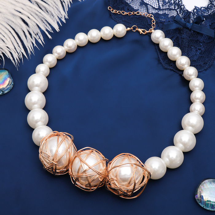 Бусы "Жемчужина" обмотка, цвет белый в золоте, 45см