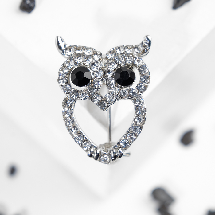 Брошь "Сова мини", цвет белый в серебре