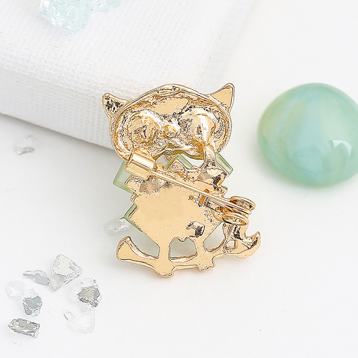 Брошь "Сова" мозаика, цвет зеленый в золоте