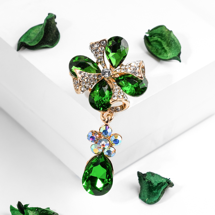 Брошь "Капли" орден, цвет зеленый в золоте