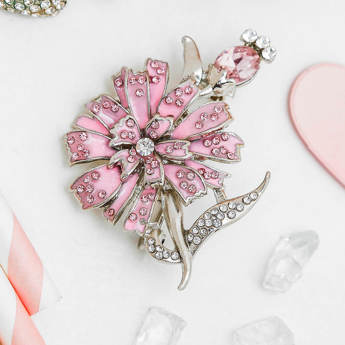 Брошь "Цветок одуванчика", цвет розовый в серебре