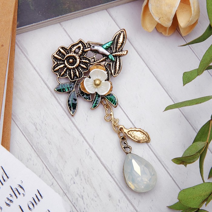 Брошь "Нежность природы", цветная в черненом золоте