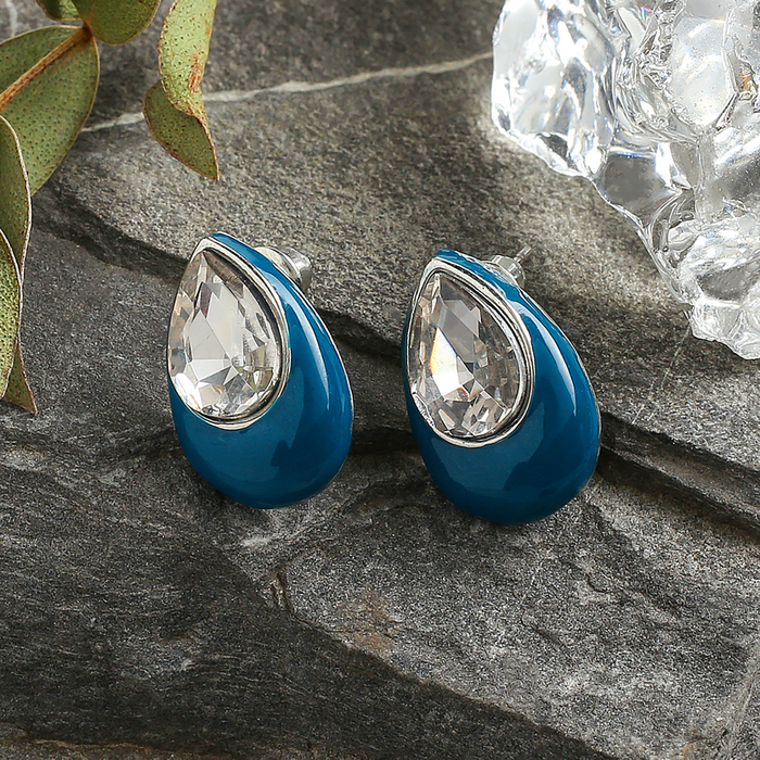 Серьги эмаль "Капля" малая, цвет бело-морской в серебре