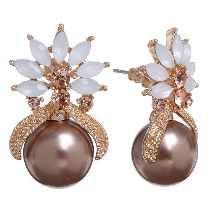 Серьги с жемчугом "Цветок" райский, цвет бело-золотой