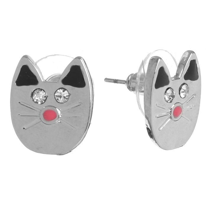 Серьги эмаль "Котик", цвет красно-чёрный в серебре